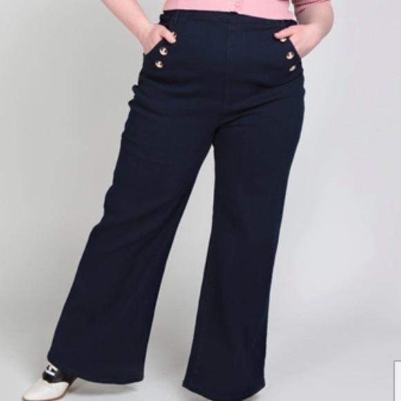 Unique Vintage Wide Leg Sailor Pants - Picture 1 of 4